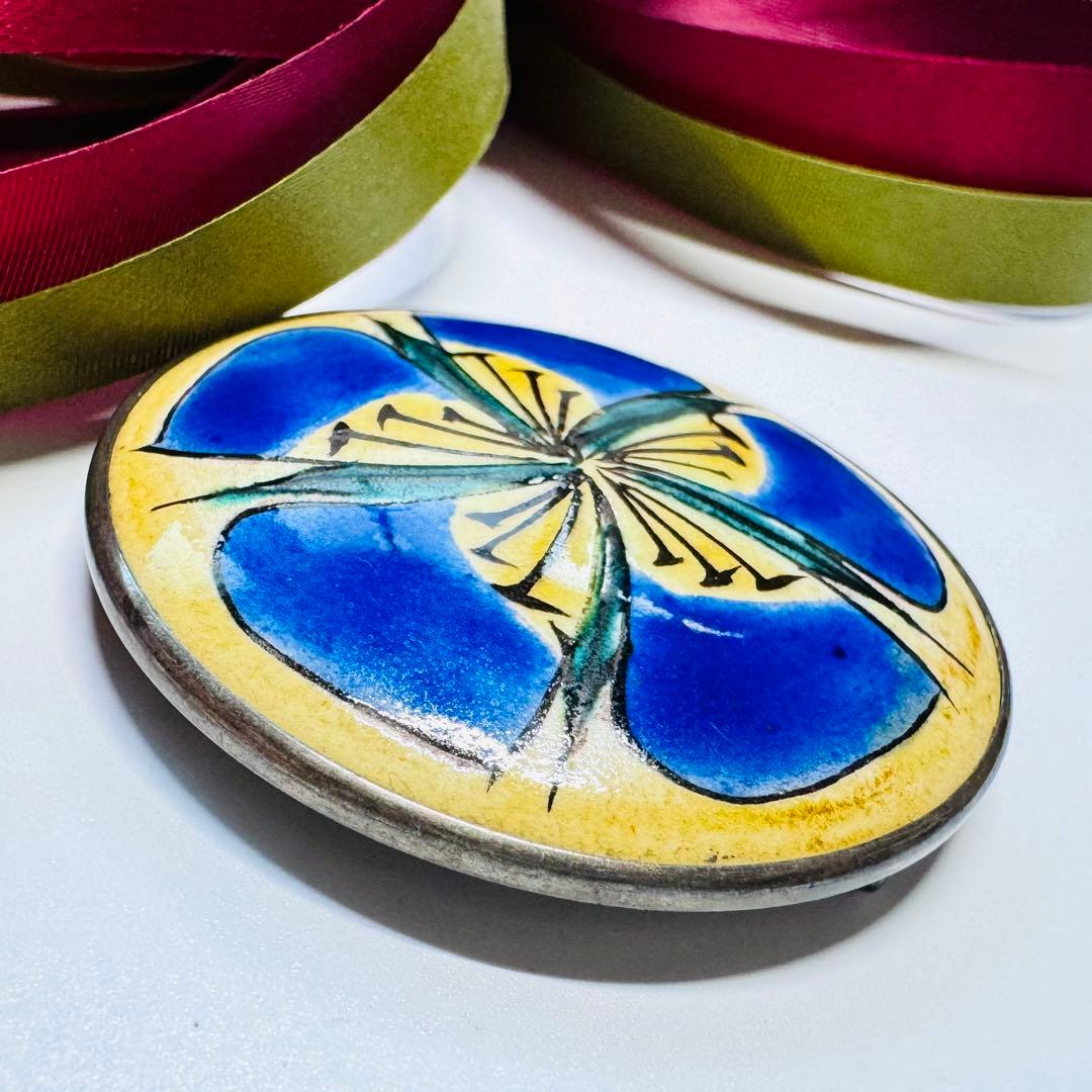 人間国宝 富本憲吉「色絵五弁花模様」帯留め 重要無形文化財 色絵磁器