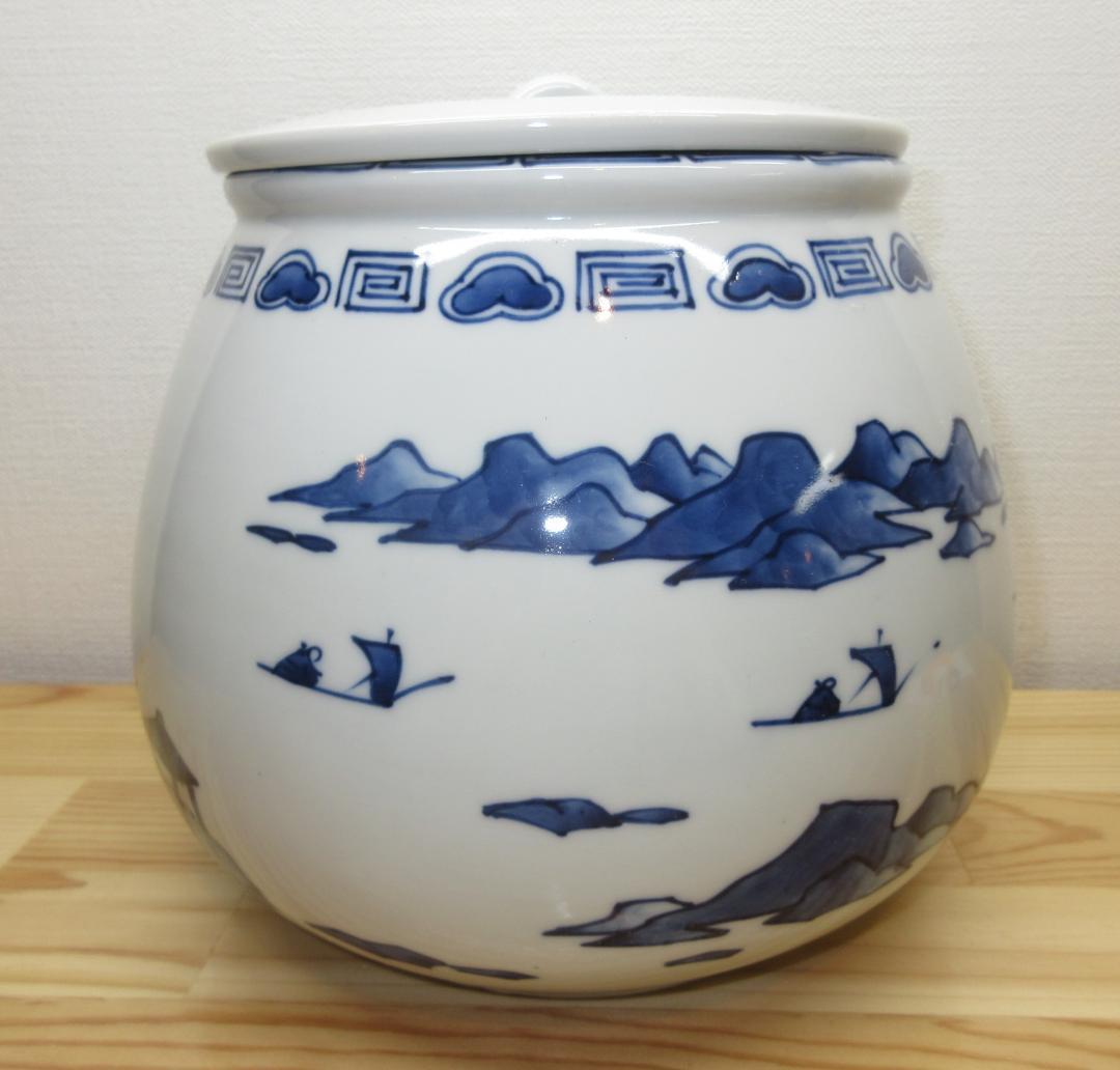 送料込【逢絢亭】茶道具 水指 京焼 染付 芋頭の形 桃山窯 共箱入り