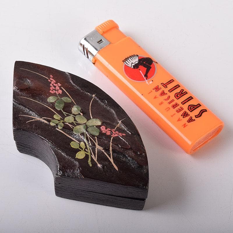 茶道具　塗師　高橋峯房作　秋草蒔絵　扇面型　香合　共箱　V　7778