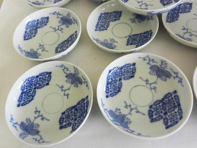 京焼「初代 幹山伝七」作 藍繪深皿20客（裏印「大日本幹山製