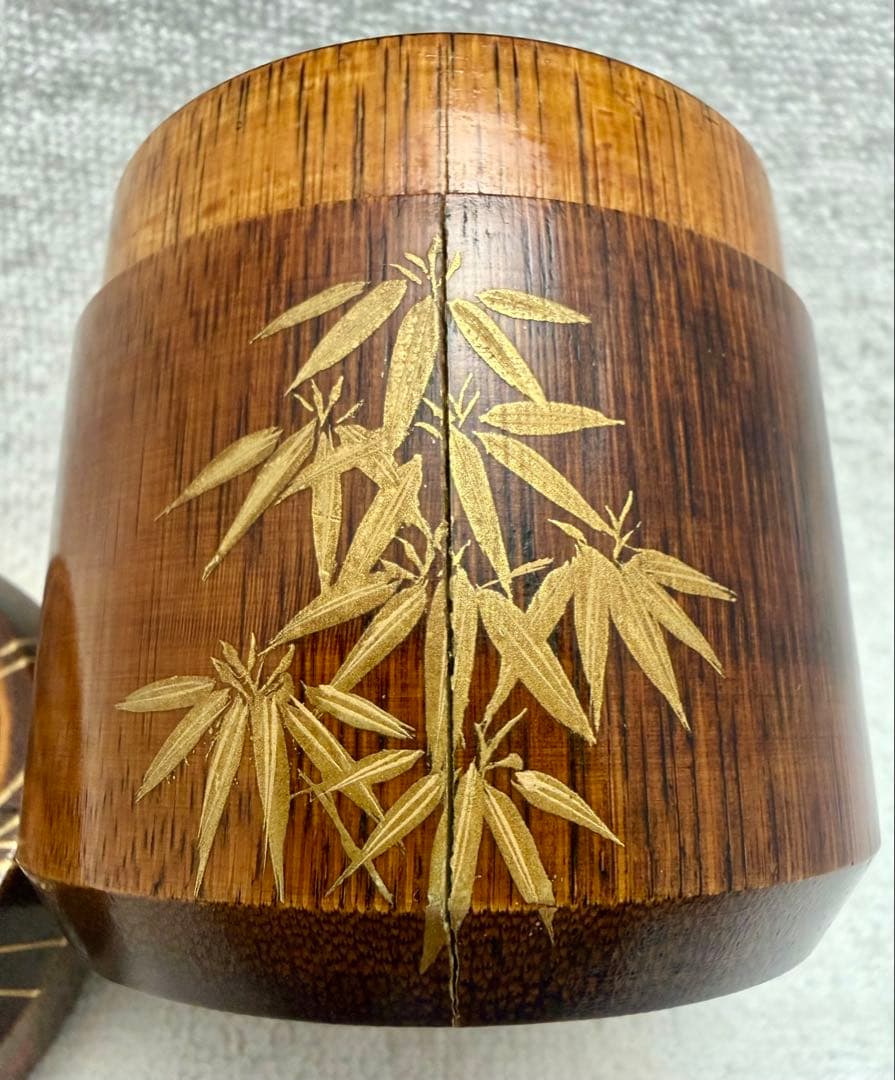 訳あり］茶道具 棗 竹 雪吹 松竹梅蒔絵 山本翠松作【匿名配送】