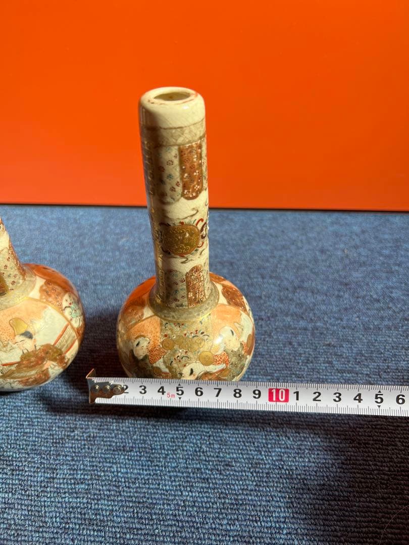 804 オールド薩摩　金彩色絵　花瓶　一対　時代物