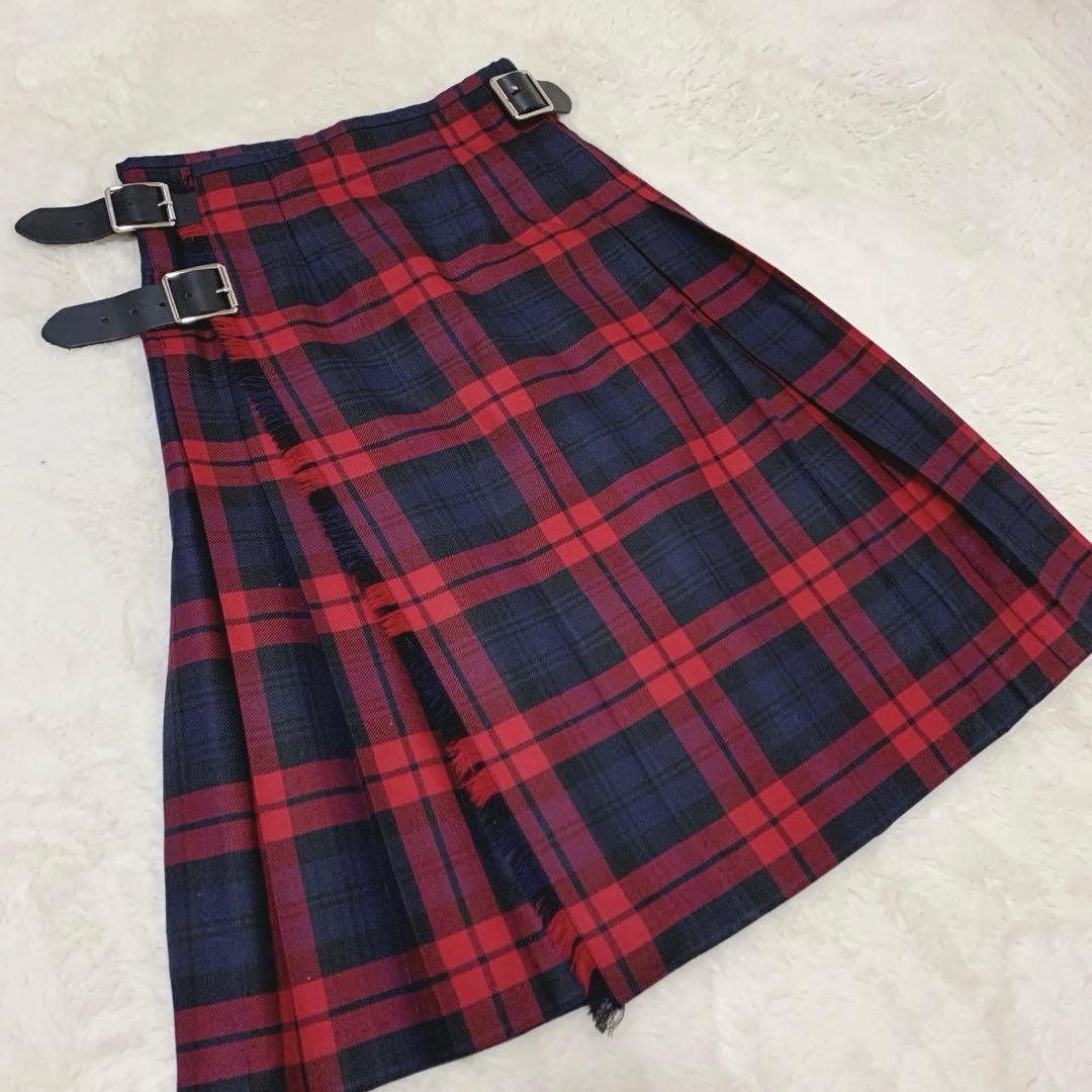 美品 O'NEIL OF DUBLIN タイトラップスカート 赤チェック ウール
