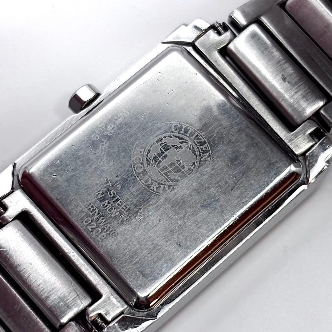 CITIZEN スクエア エコドライブ 黒文字盤 デイト メンズ 腕時計 稼働品