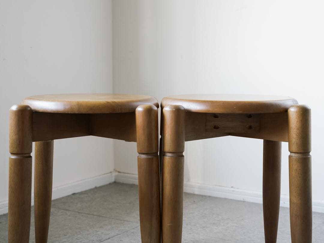 ヴィンテージ 木製スツール/丸椅子 2脚 古道具 ミッドセンチュリー モダン