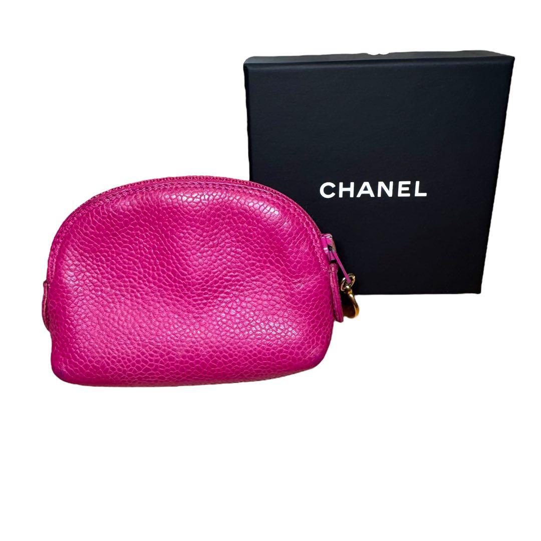 シャネル　ピンク　ケース　ミニ財布　デカココ　キャビアスキン　正規品