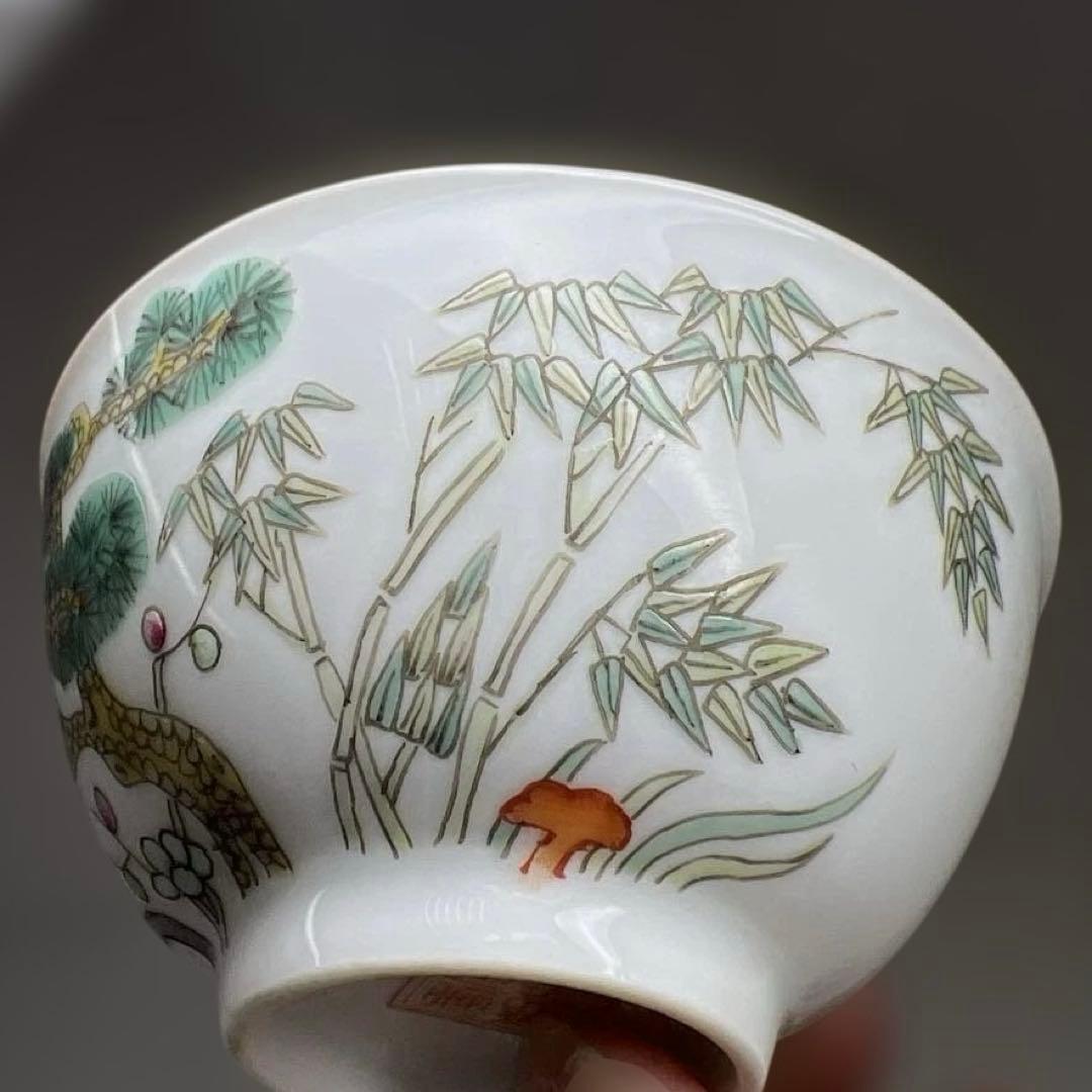 中国清時代 同治年製粉彩 煎茶碗5客 口径約6.5㎝ 東Y7-0512②トヒチ