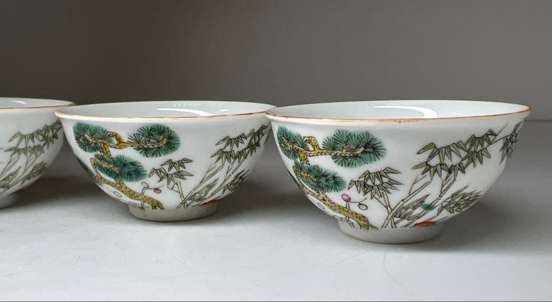 中国清時代 同治年製粉彩 煎茶碗5客 口径約6.5㎝ 東