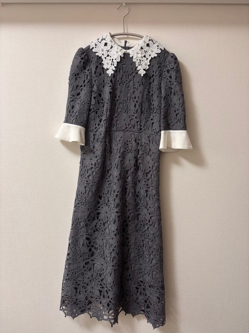 LEJA 花柄レースカラースパンコールAラインワンピースドレス