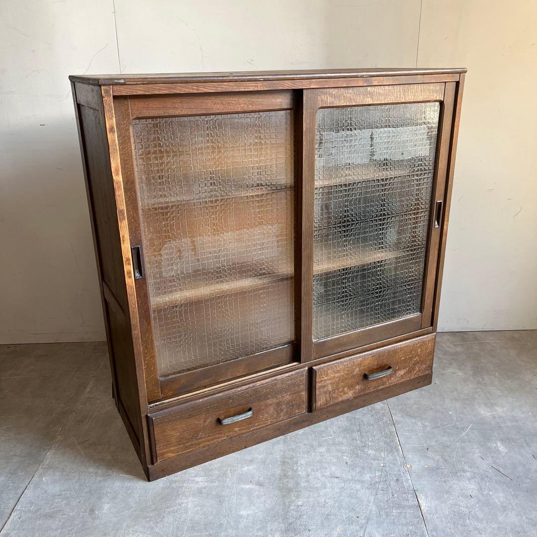 アンティーク ガラス すりガラス 食器棚 飾り棚 昭和レトロ 本棚