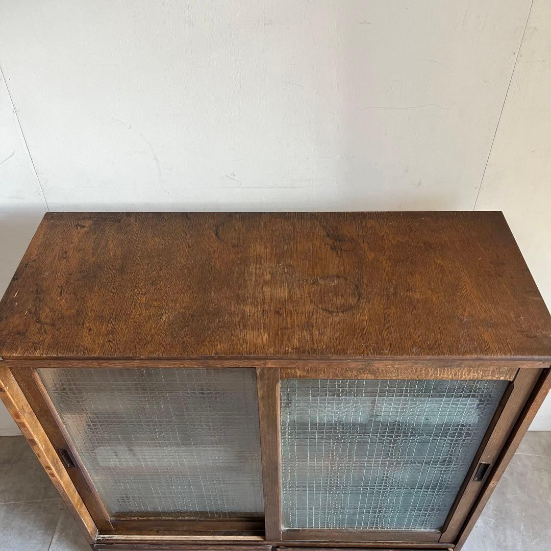 アンティーク ガラス すりガラス 食器棚 飾り棚 昭和レトロ 本棚