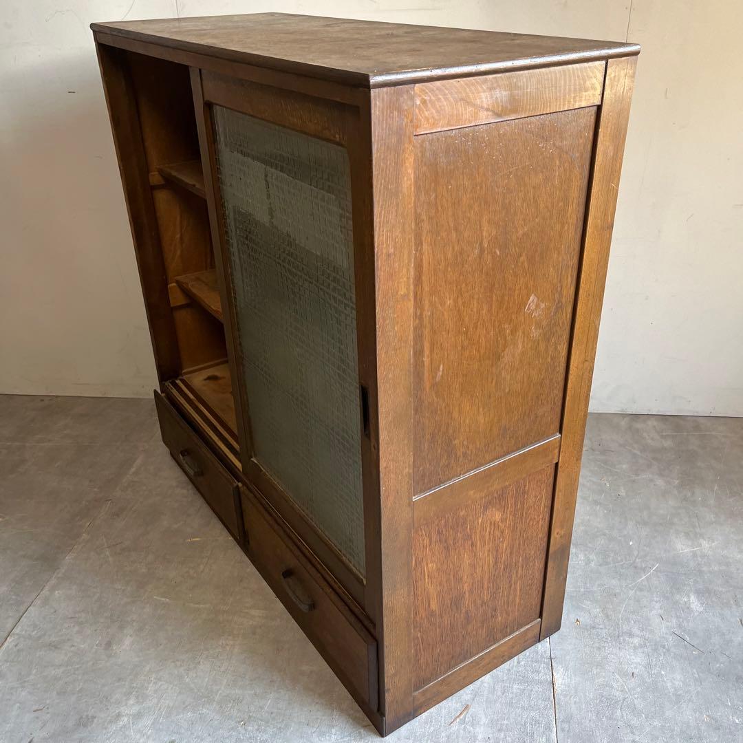 アンティーク ガラス すりガラス 食器棚 飾り棚 昭和レトロ 本棚