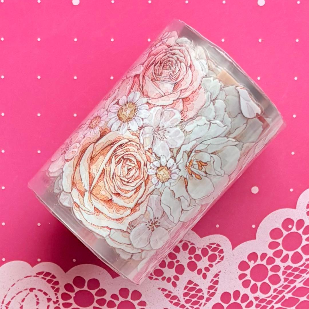 贝壳银 柔花庭 ダイカット加工 5.5m×5m 海外マスキングテープ　海外マステ