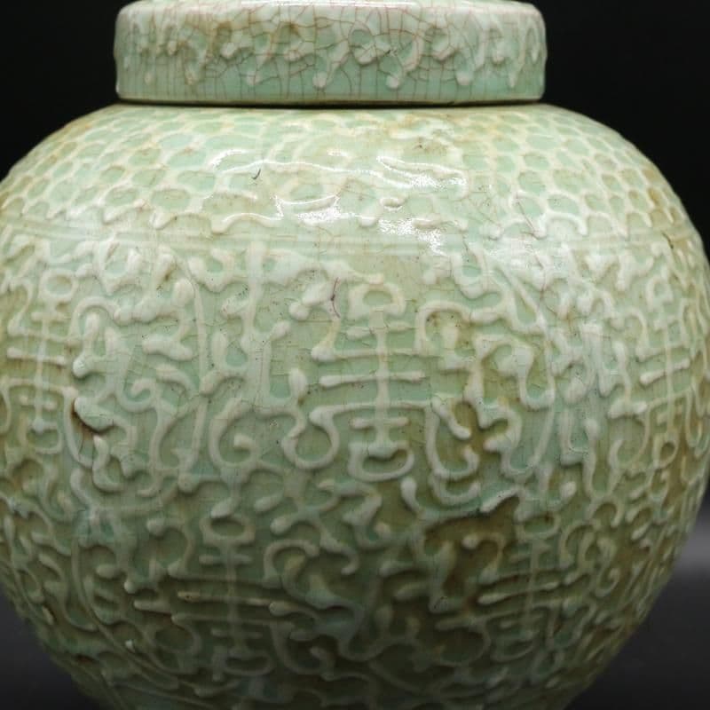 民窯開片影清茶筒 景徳鎮 陶磁器 装飾品 工芸品美術品 置物