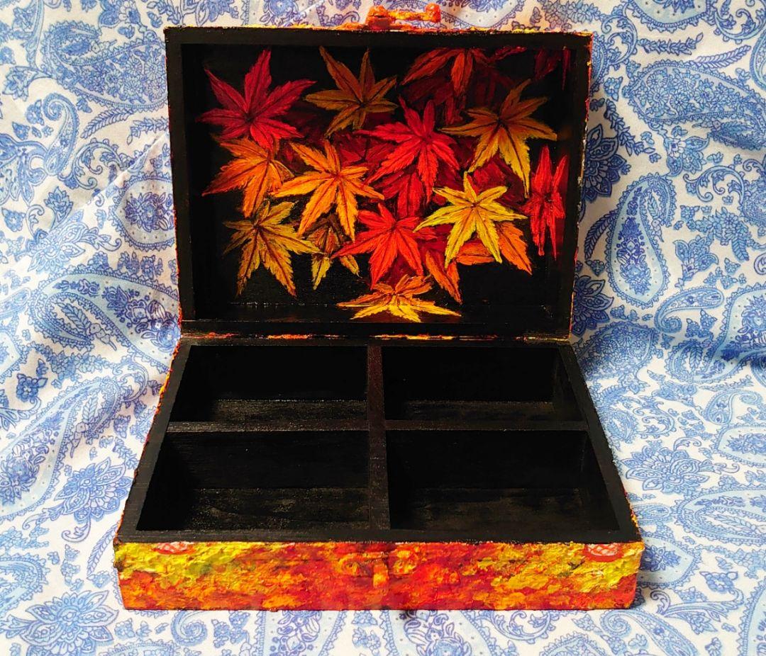 北欧風 油絵 絵画「紅葉ボックス」モダンアート 玄関やリビングに映える 秋の風景