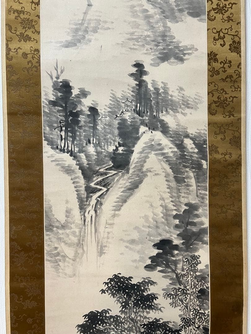 掛け軸 釧路雲泉［觀瀑図］江戸時代の南画家 共箱 紙本 日本