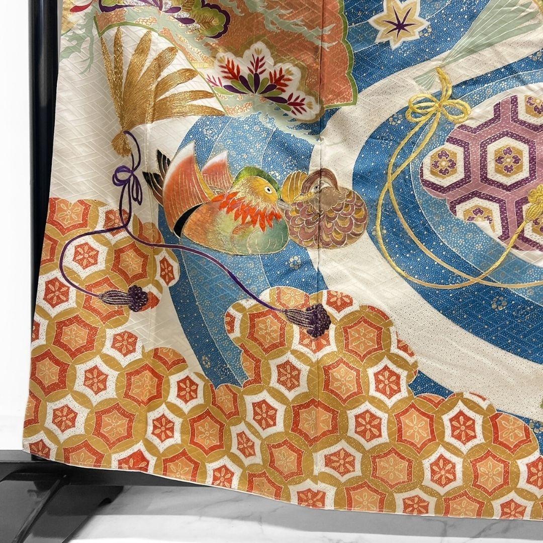 大彦謹製 セミアンティーク 金駒刺繍刺繍鴛鴦振袖着物 013a p