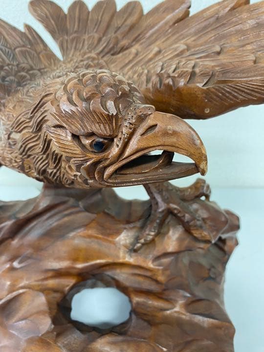 木彫り 鷹？鷲？ 置物 61cm 自宅保存品 販売 木製鷲の彫刻 木彫り 鷹