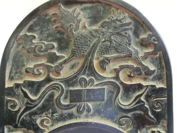 硯■麒麟彫刻 閑對流雲 ?農 キリン彫り 丸すずり 朱塗り漆器硯箱 書道 骨董■