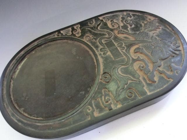 硯■麒麟彫刻 閑對流雲 ?農 キリン彫り 丸すずり 朱塗り漆器硯箱 書道 骨董■