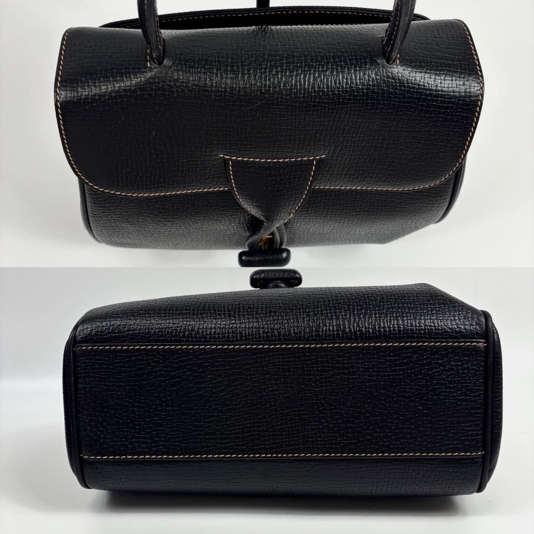 専用ロエベ レザー ハンドバッグ ターンロック ロゴ型押し 黒