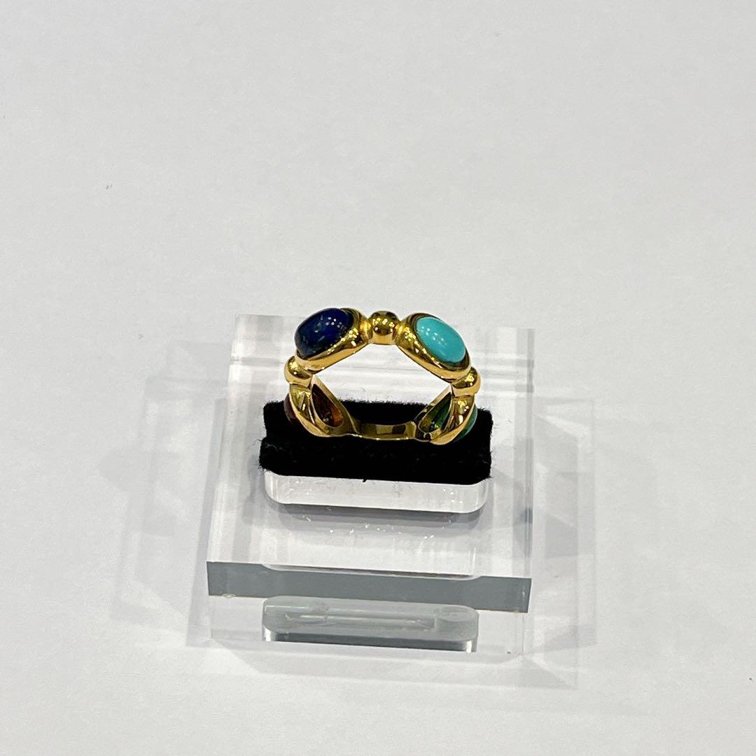 指輪 リング 18k ゴールド 天然石 13号 トルコ石 アゲート ヒスイ