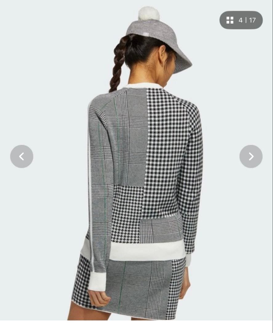 アディダス　ゴルフ　セットアップ　白黒チェック柄 セーターとスカートセット