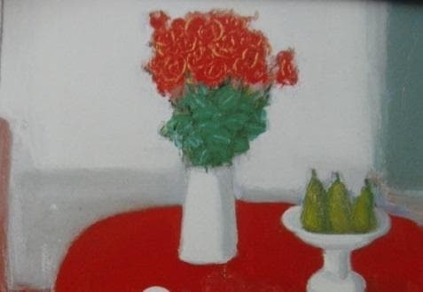 柴田賢治郎、【赤いテーブルの静物】、希少な額装用画集より