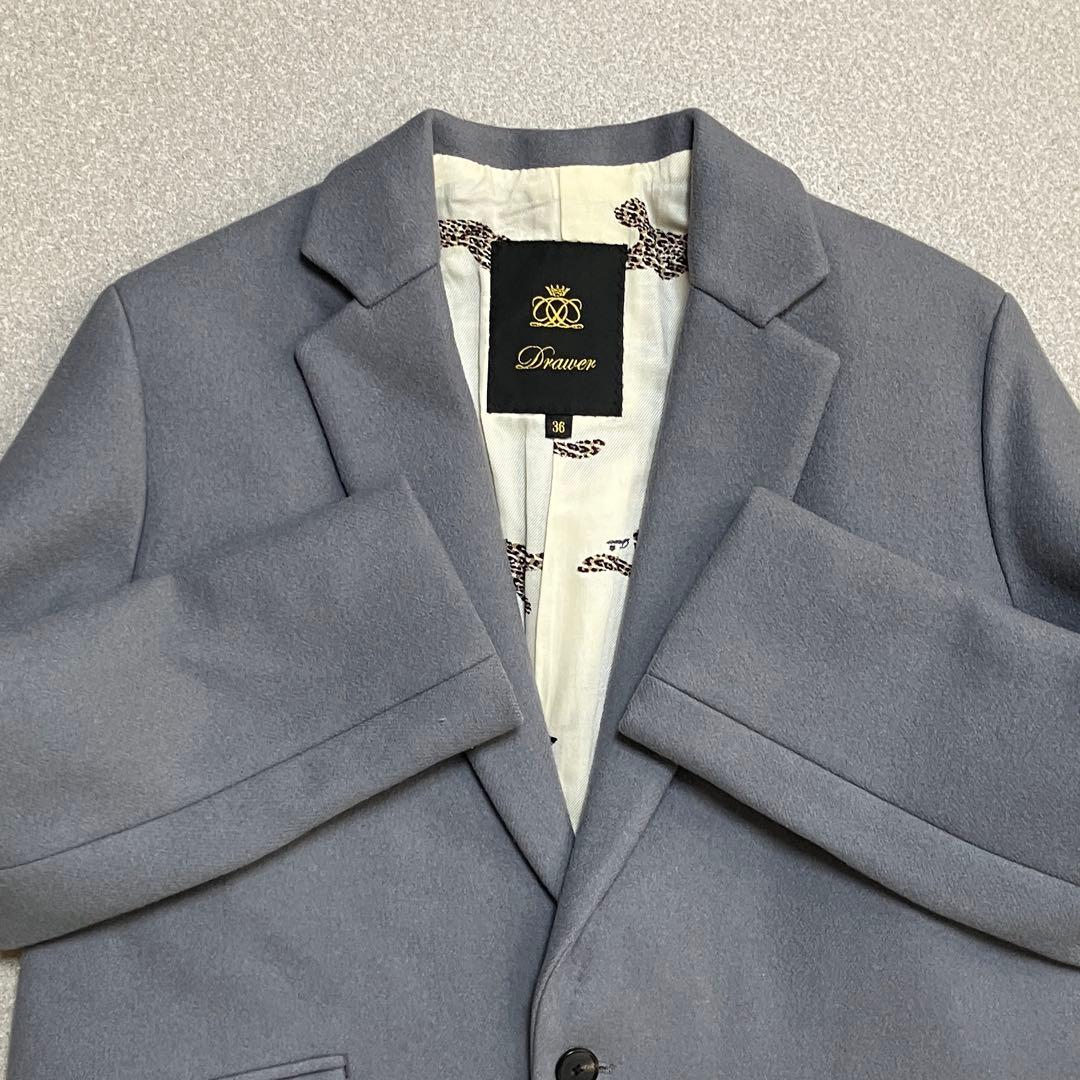 Drawer 動物柄】チェスターコート 裏地総柄 シルク ウール ドゥロワー