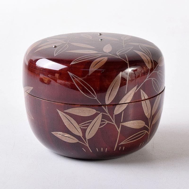 茶道具　山下泰園作　露笹蒔絵　白粉解香合　共箱　V　7732