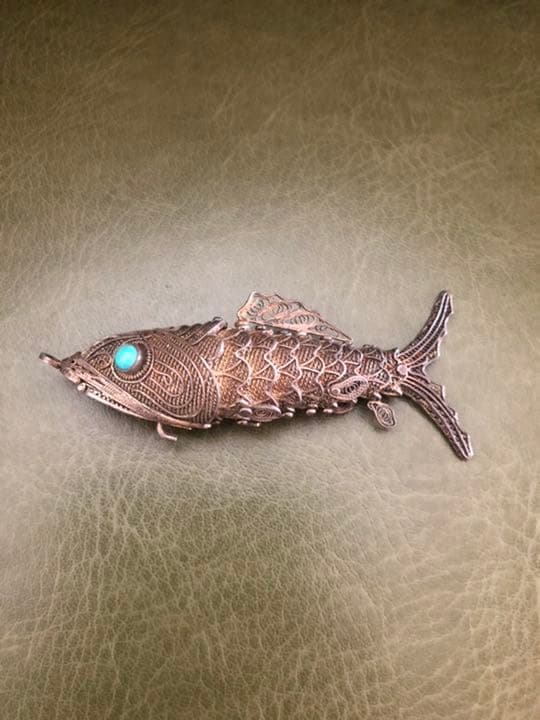 アンティーク ビンテージ フィリグリー ネックレストップ シルバー刻印 魚