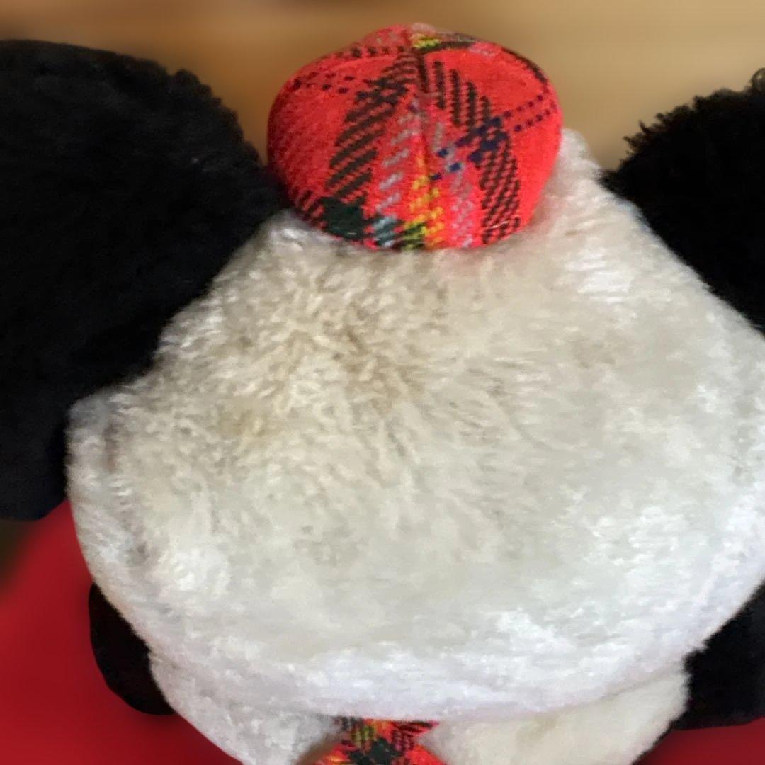 昭和レトロ　パンダぬいぐるみ 赤チェックオーバーオール