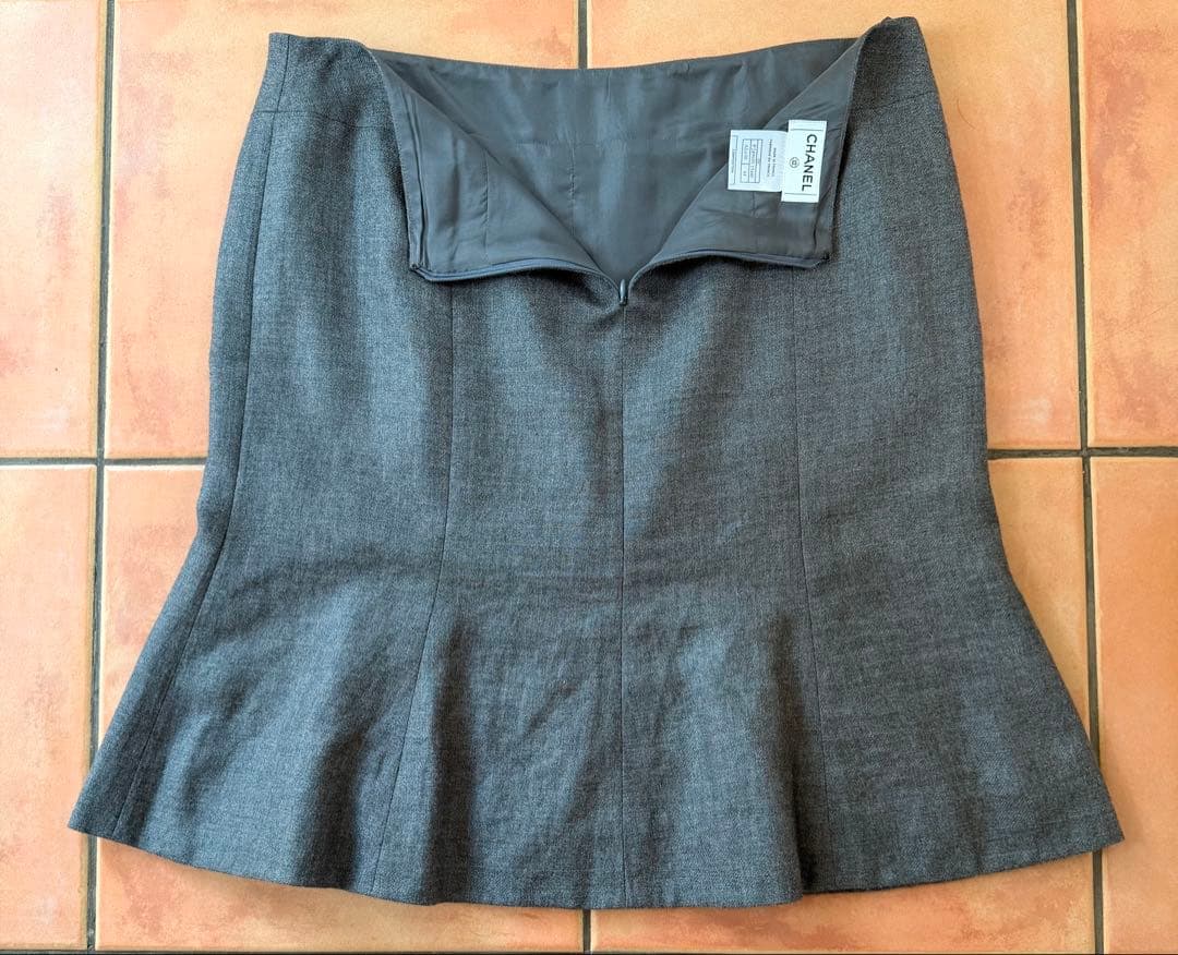 CHANEL シャネル リネン/カシミア トランペット スカート　グレー