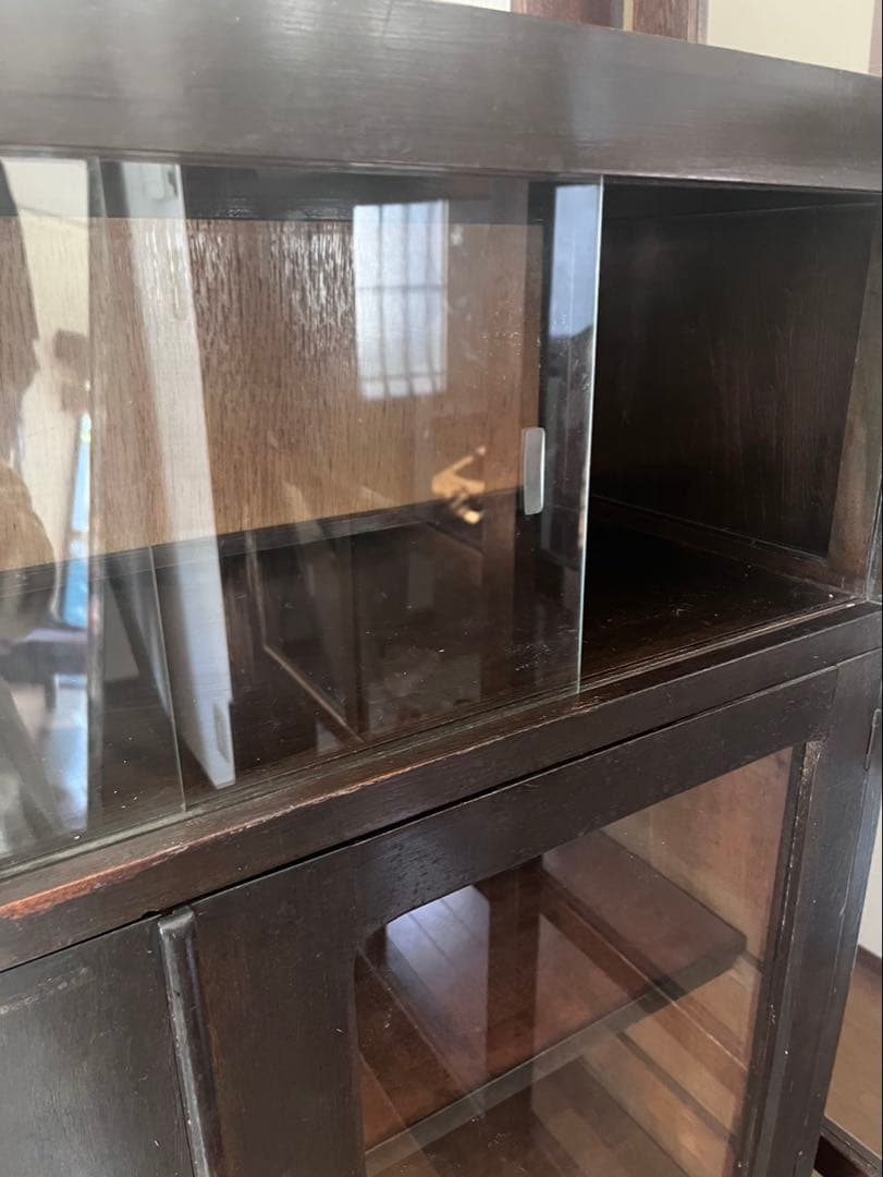 茶箪笥 和風収納棚 ガラス扉付き アンティーク高さ約133㎝