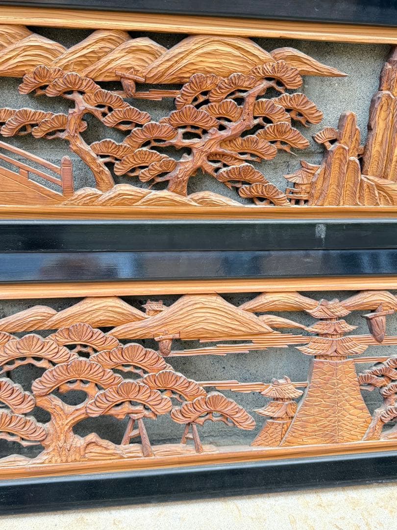 送料込み】希少☆欄間 2点セット 建具 木彫り彫刻 日本伝統工芸品 松