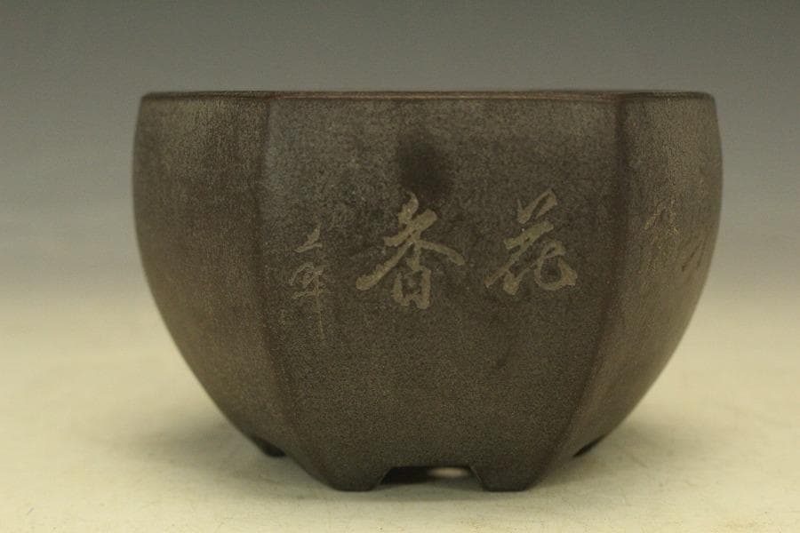 中国美術 紫泥 六方 花盆 葛明祥造(HA515)
