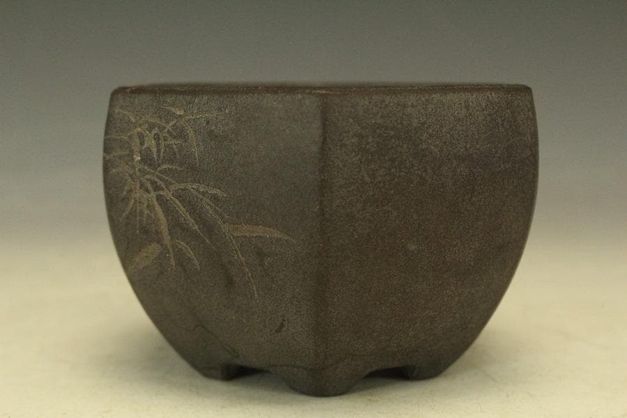 中国美術 紫泥 六方 花盆 葛明祥造(HA515)