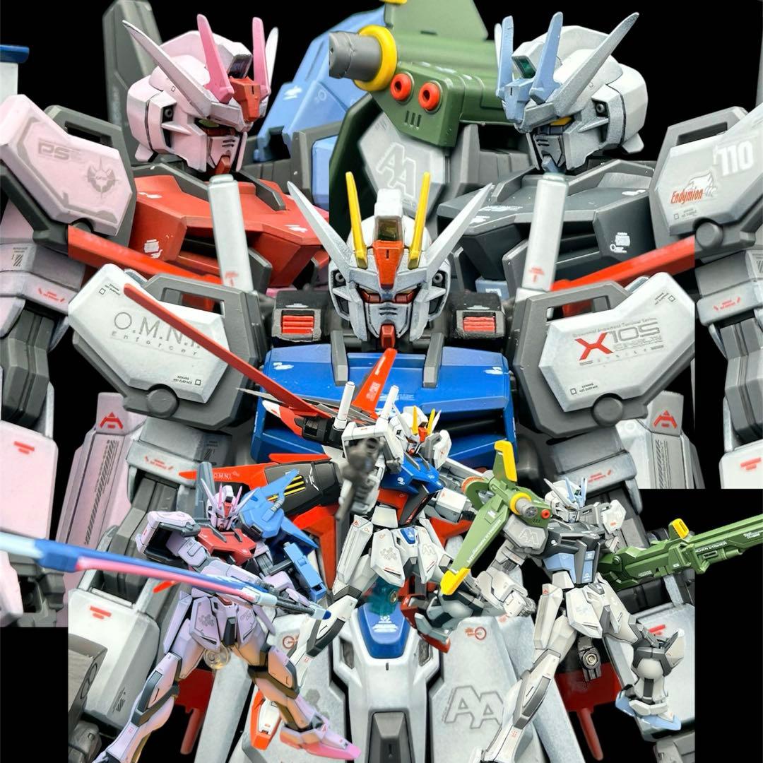 ガンプラ塗装済完成品 EGストライクガンダム三体+オプションパーツセット