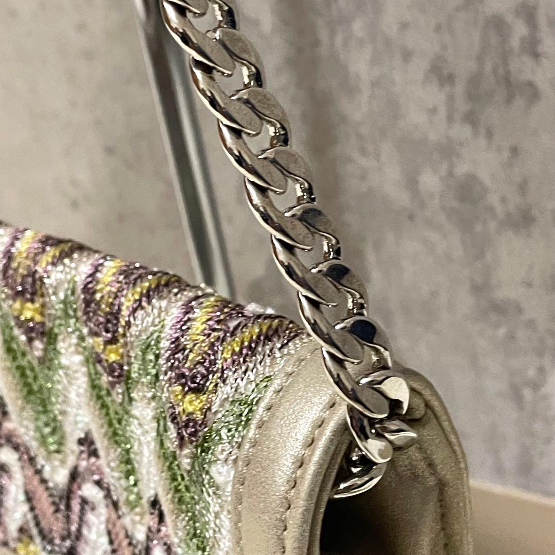 美品 ミッソーニ チェーンショルダーバッグ ジグザグ ジャガード フラップ 金色