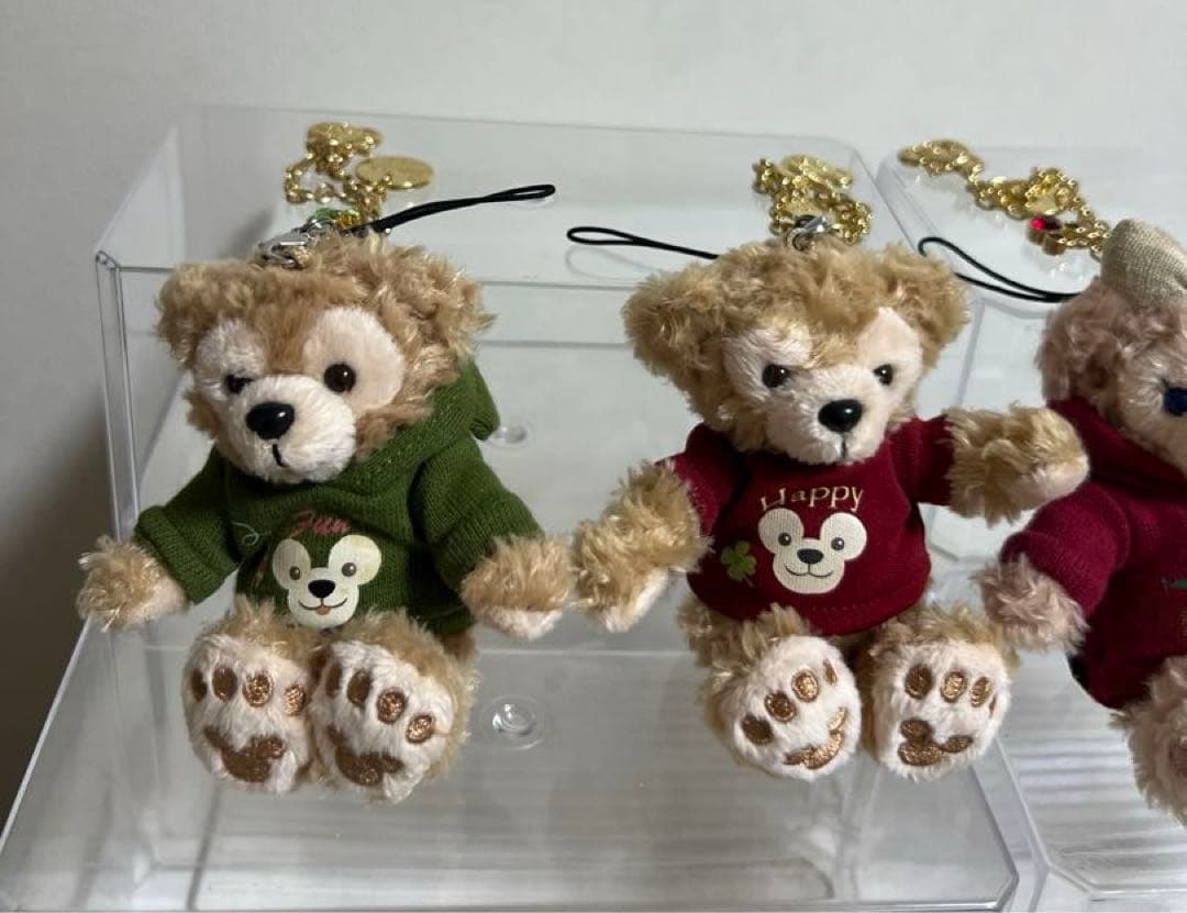 ディズニー、ダッフィー、シェリーメイぬいぐるみバッチ、10周年ストラップチェーン