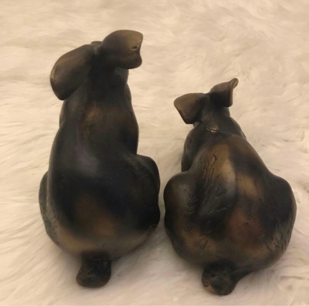 【 超希少 】青銅兎置物 一対 有名作家 作 ? ・兎 うさぎ ブロンズ 像