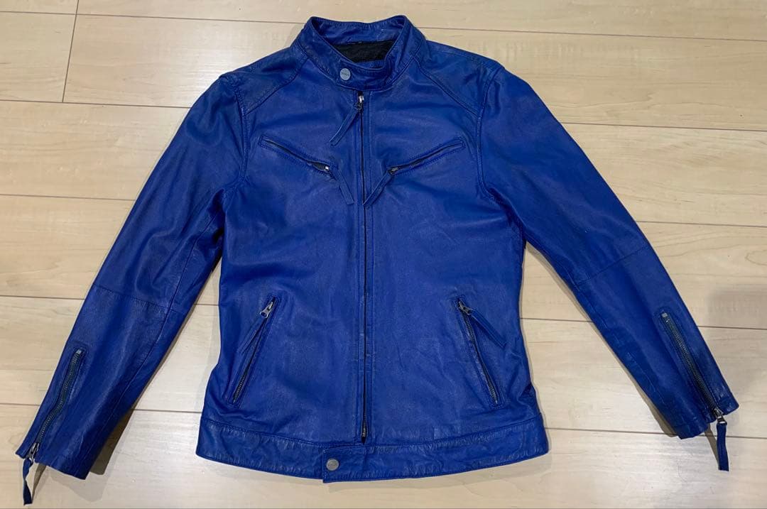 SERGIO Haruf シングルライダースジャケット 本革 青 M 送料無料 良品