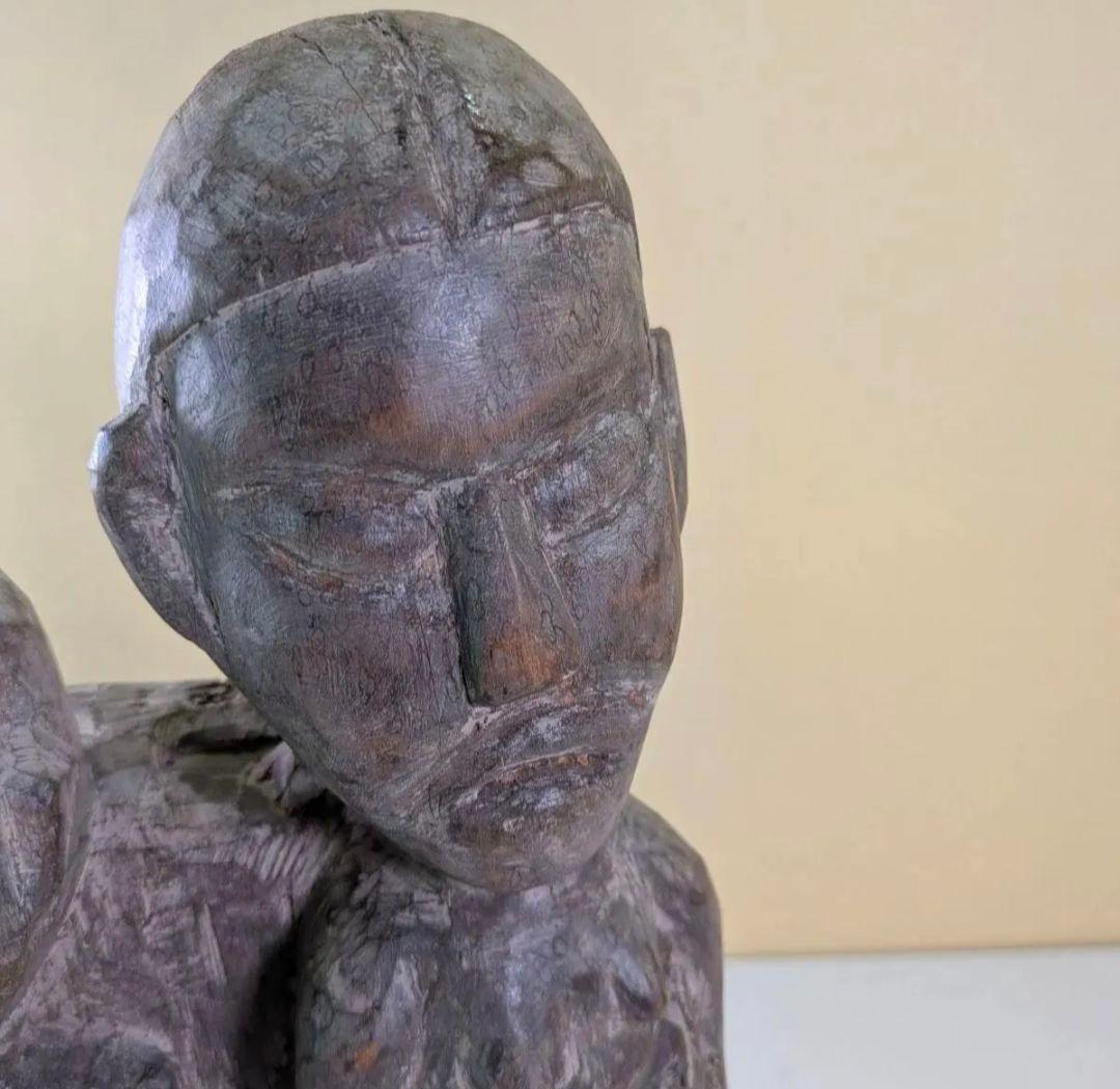 一点物 希少 夫婦 置物 木彫り 民族 一刀彫 オブジェ