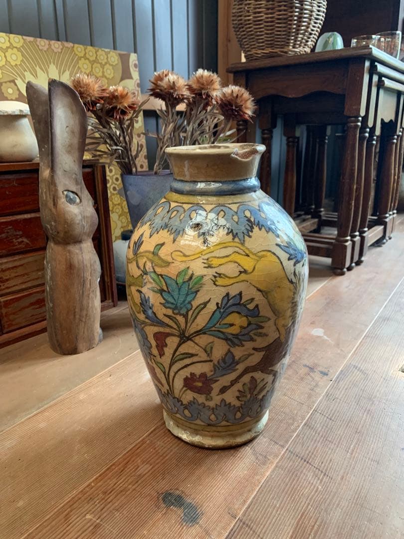 時代　マジョルカ焼　マジョリカ焼　壷　花瓶　フラワーベース　アンティーク