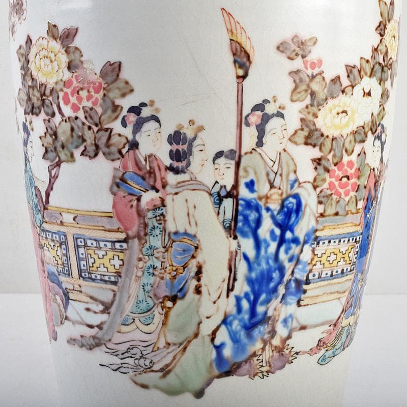 中国 大清光緒年製款 粉彩 漢詩仕女文 双耳瓶 時代箱付 M R9316B