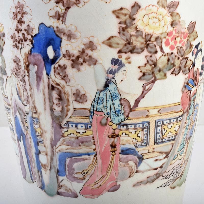 中国　大清光緒年製款　粉彩　漢詩仕女文　双耳瓶　時代箱付　M　R9316B