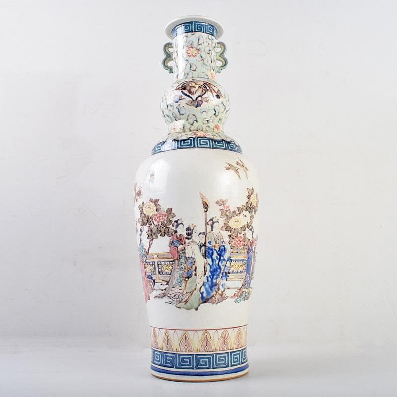 中国　大清光緒年製款　粉彩　漢詩仕女文　双耳瓶　時代箱付　M　R9316B