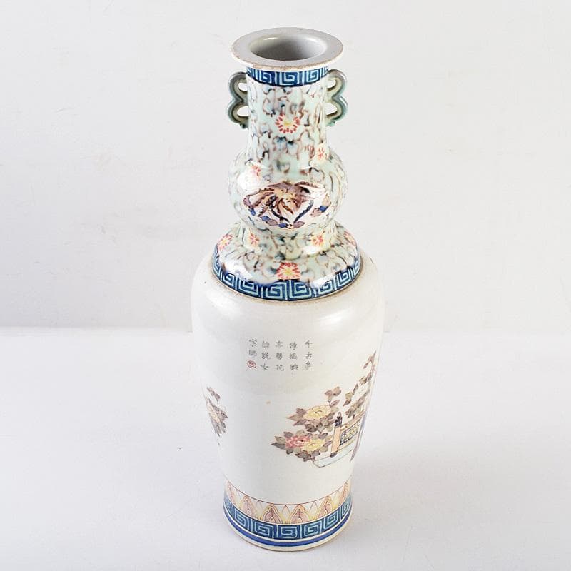 中国　大清光緒年製款　粉彩　漢詩仕女文　双耳瓶　時代箱付　M　R9316B