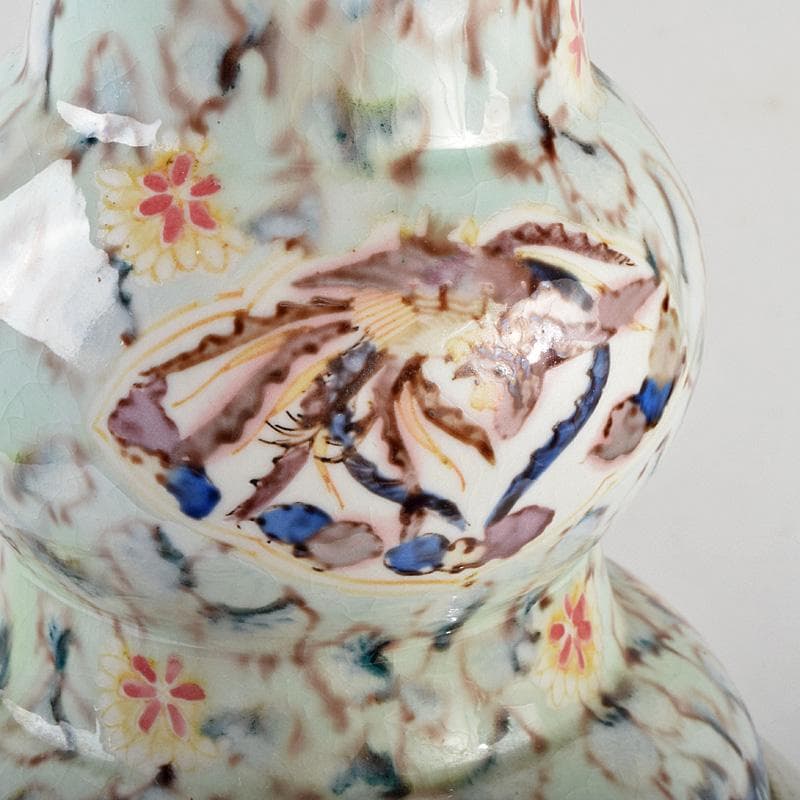 中国　大清光緒年製款　粉彩　漢詩仕女文　双耳瓶　時代箱付　M　R9316B