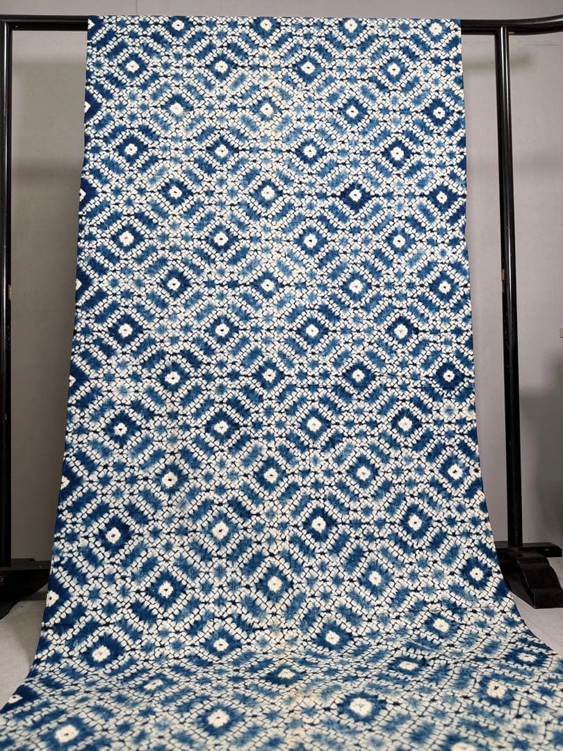 N49「片野絞り」民藝 藍染絞り職人 片野かほり 藍染絞り布432㎝ 和装